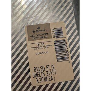 Vintage Hallmark All Occasions Sealed Gift Wrap Ultra Foil Silver & White Stripe